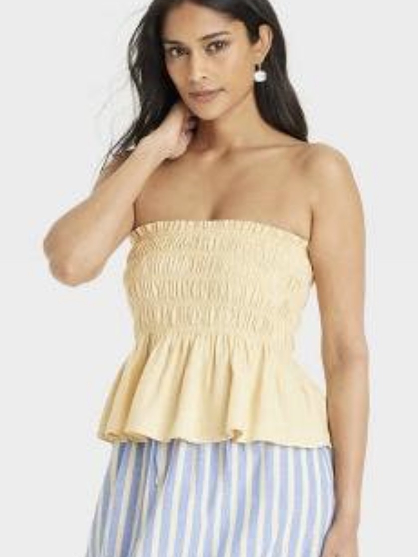 Universal Thread Strapless Smocked Peplum Top - Pale Yellow